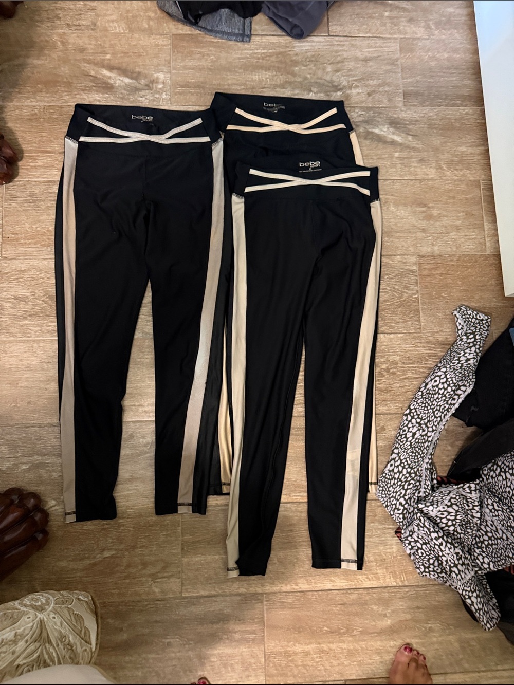 bebe Black Leggings with 2 gold striped 1 - silver striped bundle 3